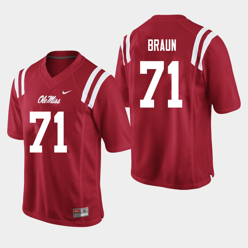 Men #71 Tobias Braun Ole Miss Rebels College Football Jerseys Sale-Red